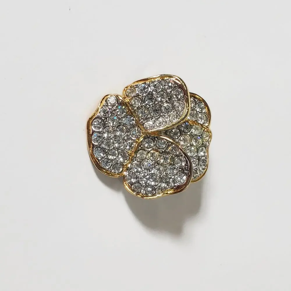 Vintage Smithsonian Rhinestone Pave  Pansy Brooch Pin Signed
